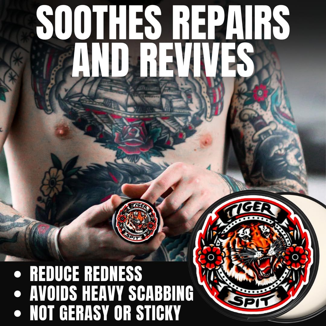 TIGER SPIT Tattoo Aftercare, Tattoo Balm to Heal New Tattoos, Tattoo Brightener to Revive Old Tattoos, Daily Tattoo Lotion to Prevent Ink Fading, All Natural and Vegan