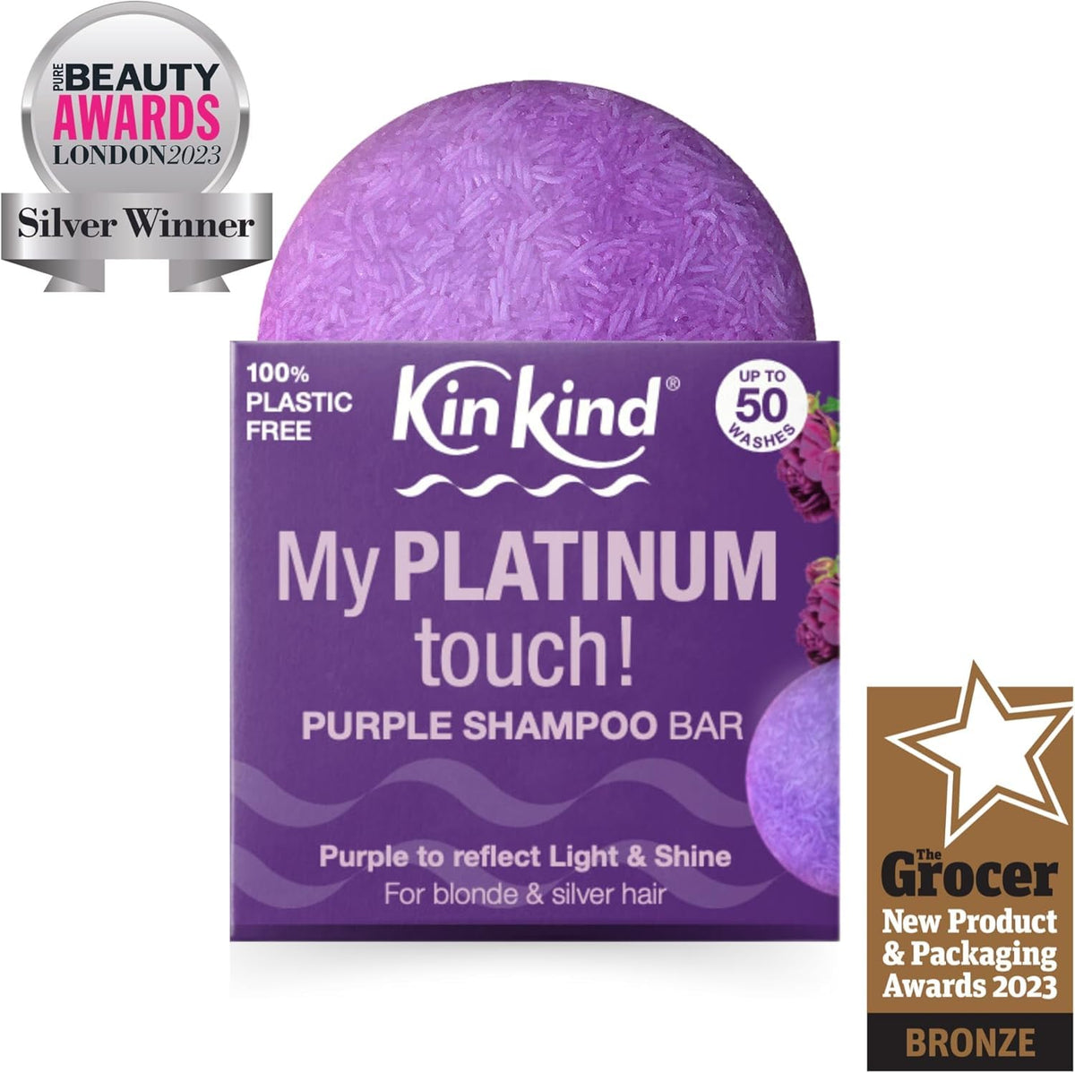 KinKind Purple Shampoo Bar - My PLATINUM Touch! Solid Shampoo Bar for Blonde, Silver & White Hair | Natural Shampoo Bar, Travel Shampoo Bars for Hair UK | Up to 50 Washes - Vegan