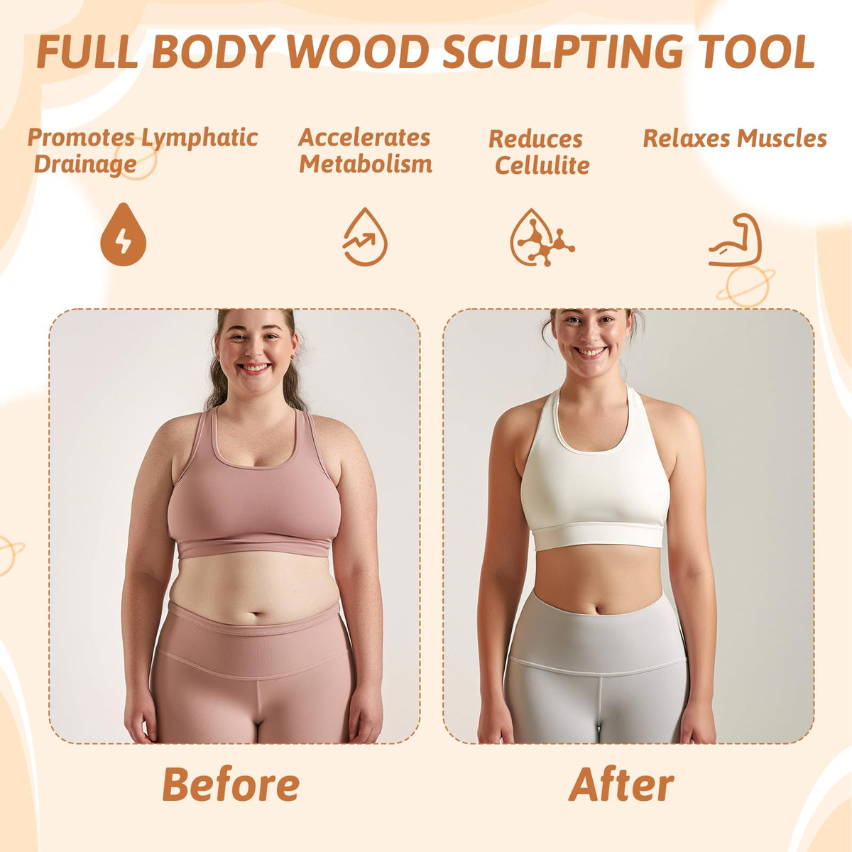 ElevateTech Meridian Pressure Brush, Wood Therapy Massage Tools for Belly Fat Wooden Meridians Massager Comb Handheld Massage Body Brush for Cellulite Remover, Lymphatic Drainage, Muscle Pain Relief