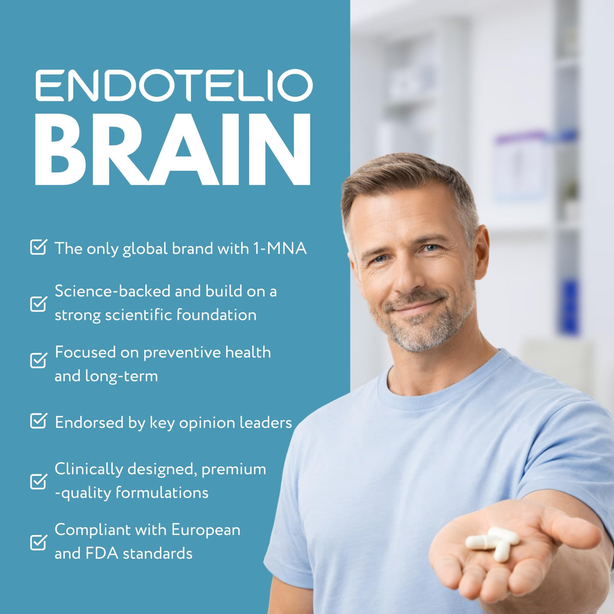 ENDOTELIO Endotelio 1-MNA Brain, Nootropic NAD Supplement with Ginkgo Biloba, Zinc & Biotin, NMN Alternative, Memory, Focus & Cognitive Function, Anti Ageing Brain Support, 30 Capsules