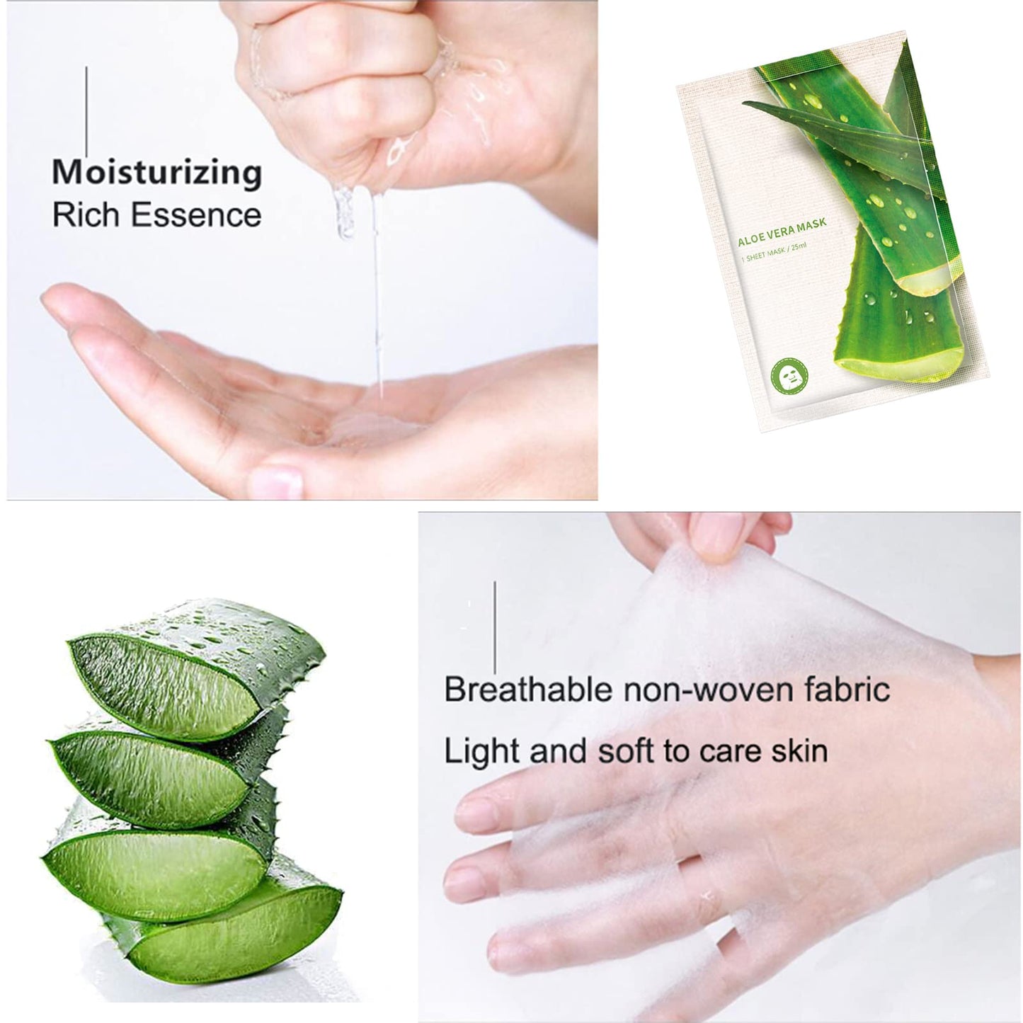 KAYZON Face Masks Skincare, Daily Care Facial Sheet Mask Pack, Aloe Vera Skincare Hydrating & Nourishing & Natural Ingredients for All Skin Types Moisturizing Essence Skincare (10pcs)