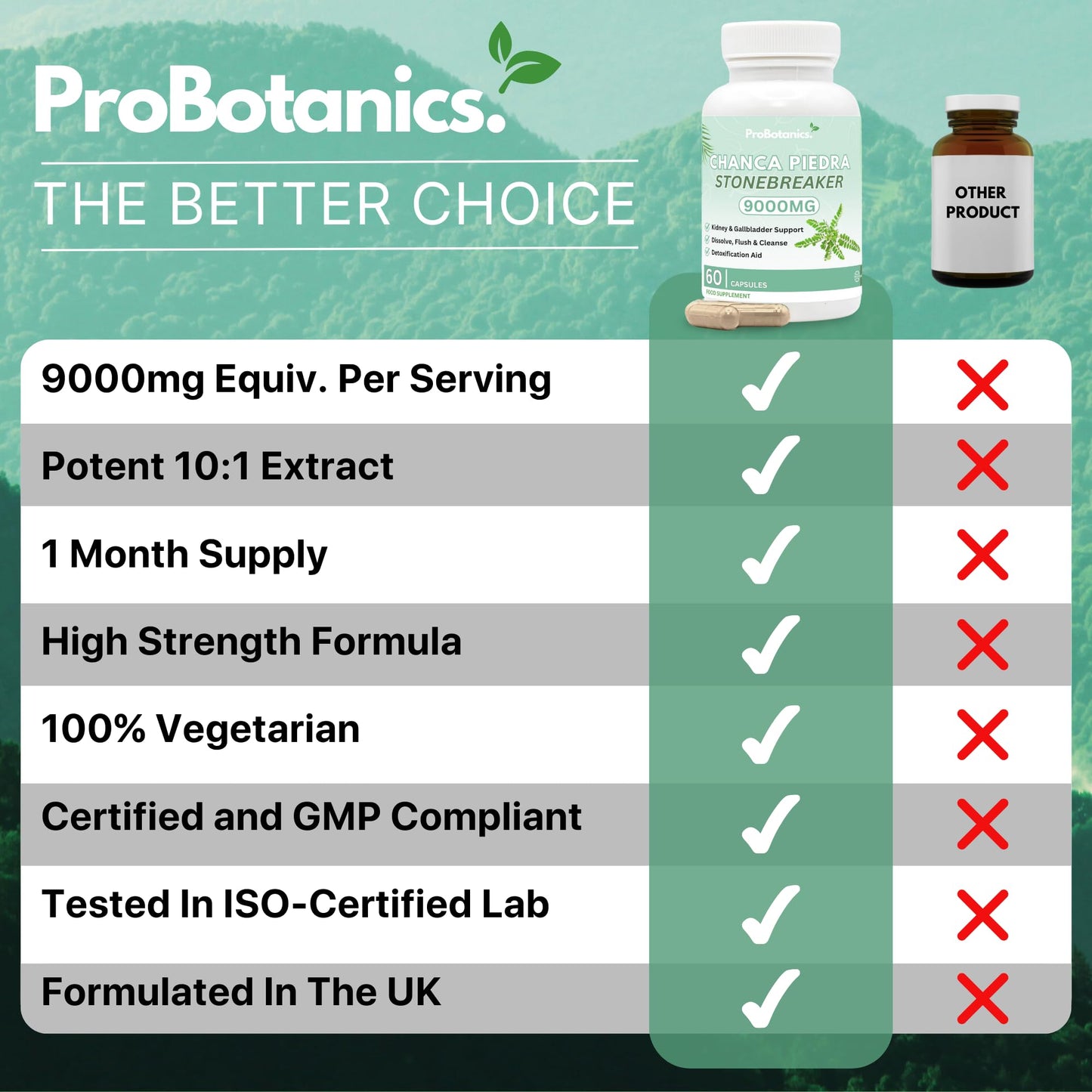 ProBotanics Chanca Piedra Stone Breaker Capsules | Kidney, Liver & Gallbladder Support – Dissolve, Flush & Cleanse | 900mg Per Serving (10:1 Extract Equiv. to 9000mg) Kidney Cleanse Supplement - 60 Capsules