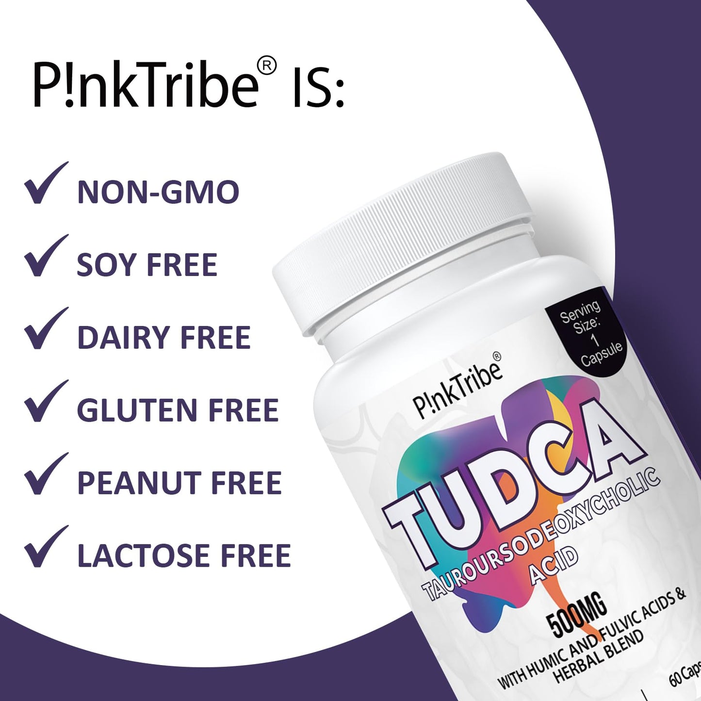 P!nkTribe TUDCA 500 mg, Tauroursodeoxycholic Acid with Humic and Fulvic Acids, Beet Root and Additional Botanicals, Bile Salt Supplement for Liver and Digestive Support, 60 Capsules