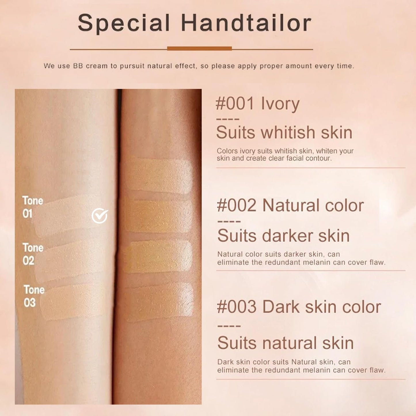 RUICHING BB Cream Tinted Moisturiser Foundation, Light Skin Tint Full-Coverage Foundation, Hydrating Smoothing Color Correcting Cream Face Women