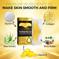 Collagen Forehead Wrinkle Patches, 12PCS 24K Gold Forehead Patches for Wrinkles, Anti Wrinkle Patches Anti-Aging Moisturising & Wrinkle Reduction, Collagen Regeneration and Skin Tightening