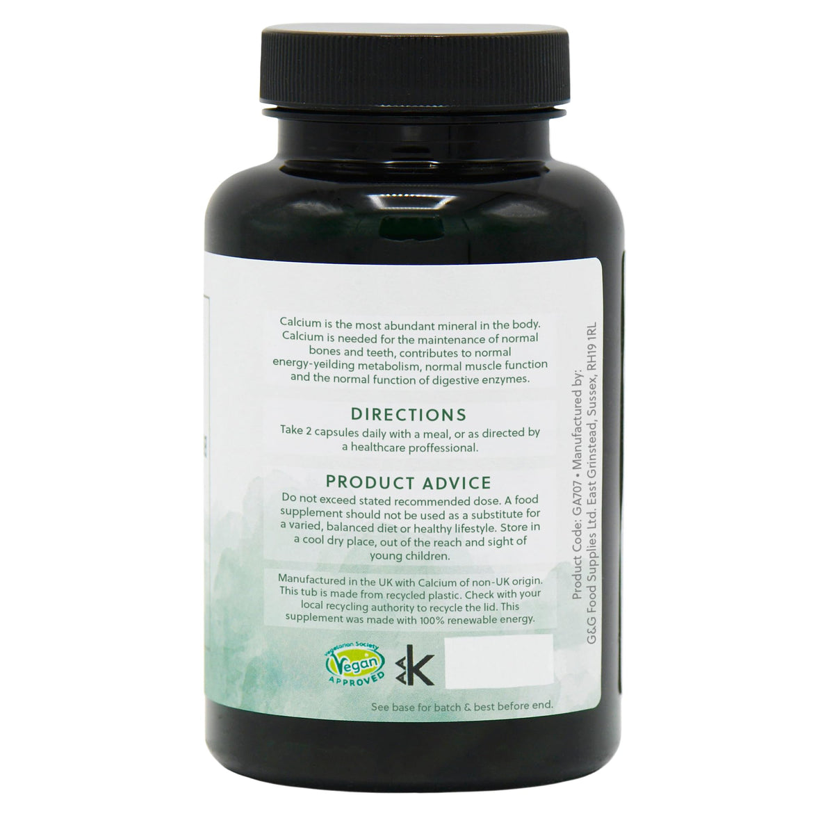 Calcium Citrate Capsules - 200mg Elemental Calcium per Dose - 120 Vegan Capsules - Non-GMO - G&G Vitamins