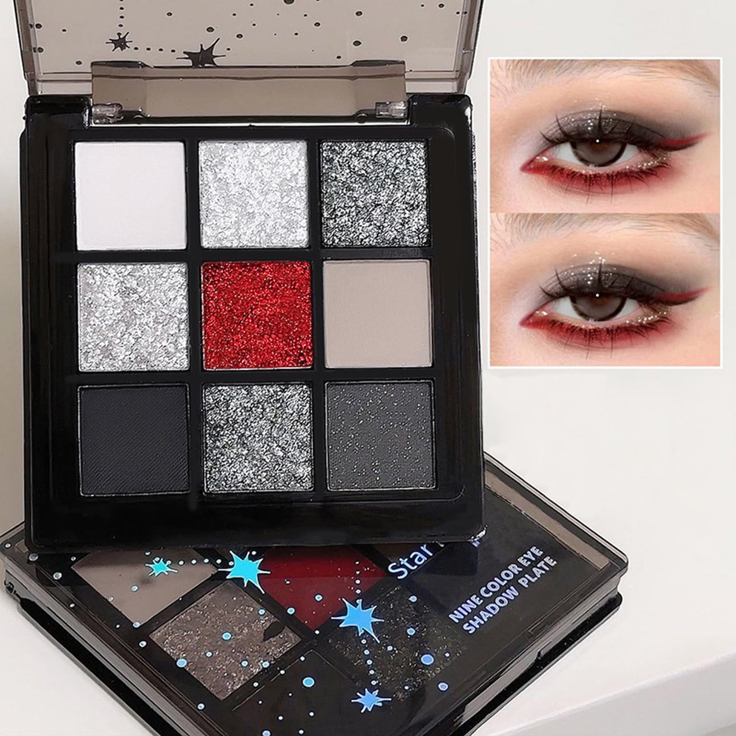 LUMKMAS Smokey Eyeshadow Palette, 9 Colors Matte Shimmer Eye Shadow Pallets for Women, Black Gray Red Eye Shadows Make-Up Palette, Highly Pigmented Gothic Eyeshadow, Smokey Cosmetics Gift