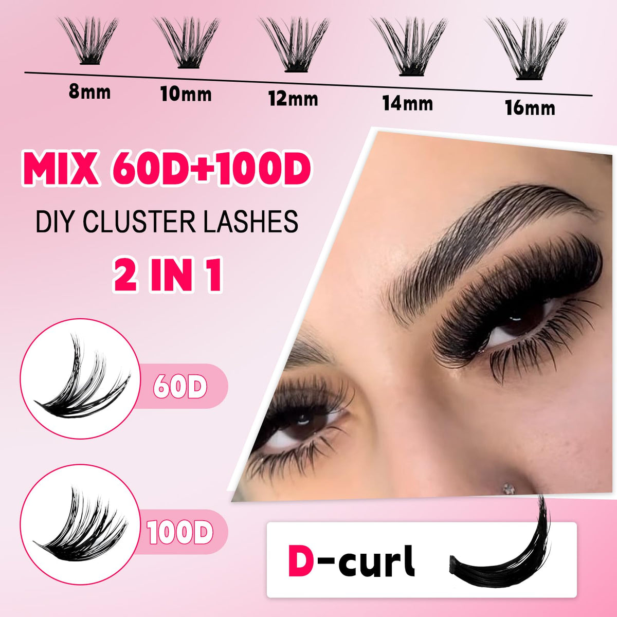 RITALASH Lash Extension Kit 400Pcs,DIY Lash Clusters Kit 8-16mm Cluster Lashes Fluffy Eyelash Clusters Lash Bond And Seal,Lash Remover,Tweezers For Clusters Eyelash Extensions(60D+100D Cluster Kit)