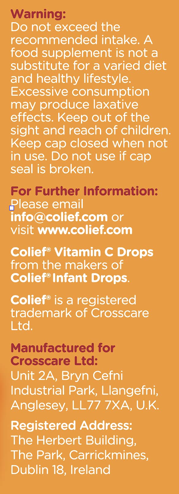 Colief - Vitamin C Drops - Daily Immune Support for Infants Age +1 - Diary, Gluten and Preservative Free - Supports Development of Healthy Bones and Teeth - 600 Drops
