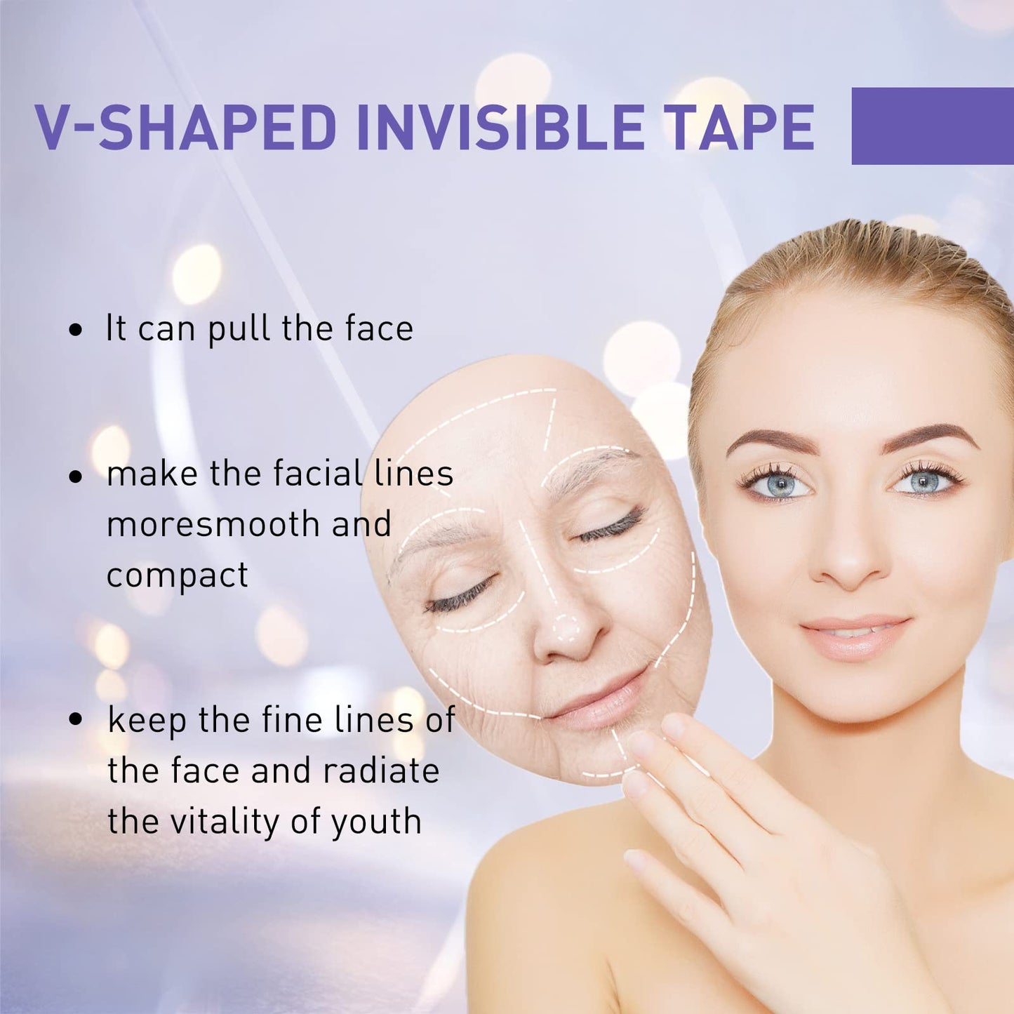 YEGERING Face Lift Tape,40 Pcs Invisible Face Lift Tape & Skin Tightening Patches for Lifting Makeup Tool,Non-Slip Face Neck & Eye Lift Tape for All Skin Types (clear)