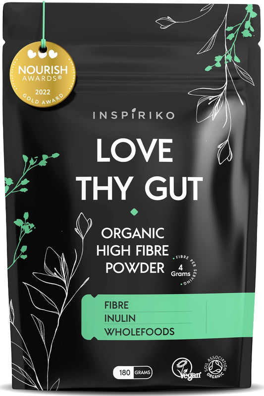 Organic Prebiotic Fibre Supplement - Award Winning Gut Health Supplement with 9 High Fiber Superfoods - High in Soluble Fibre Powder, Prebiotics & Insoluble Fibre. 180 Grams. by Inspiriko
