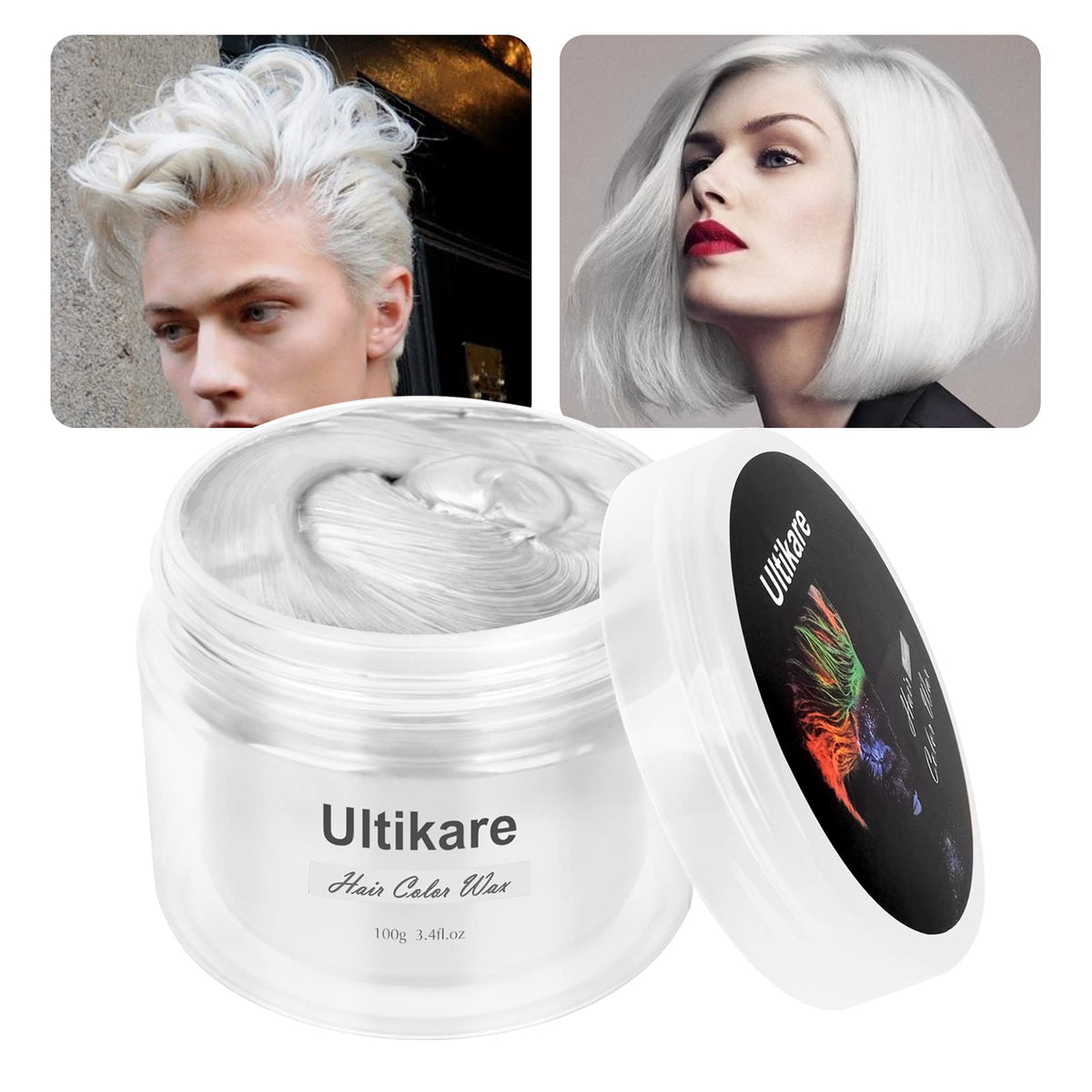 Ultikare Temporary Hair Colour Cream, Ultical Hair Colour Wax Temporary Hair Wax Colour Instant DIY Cosplay for Carnival Christmas Halloween Parties for Men and Women (White)