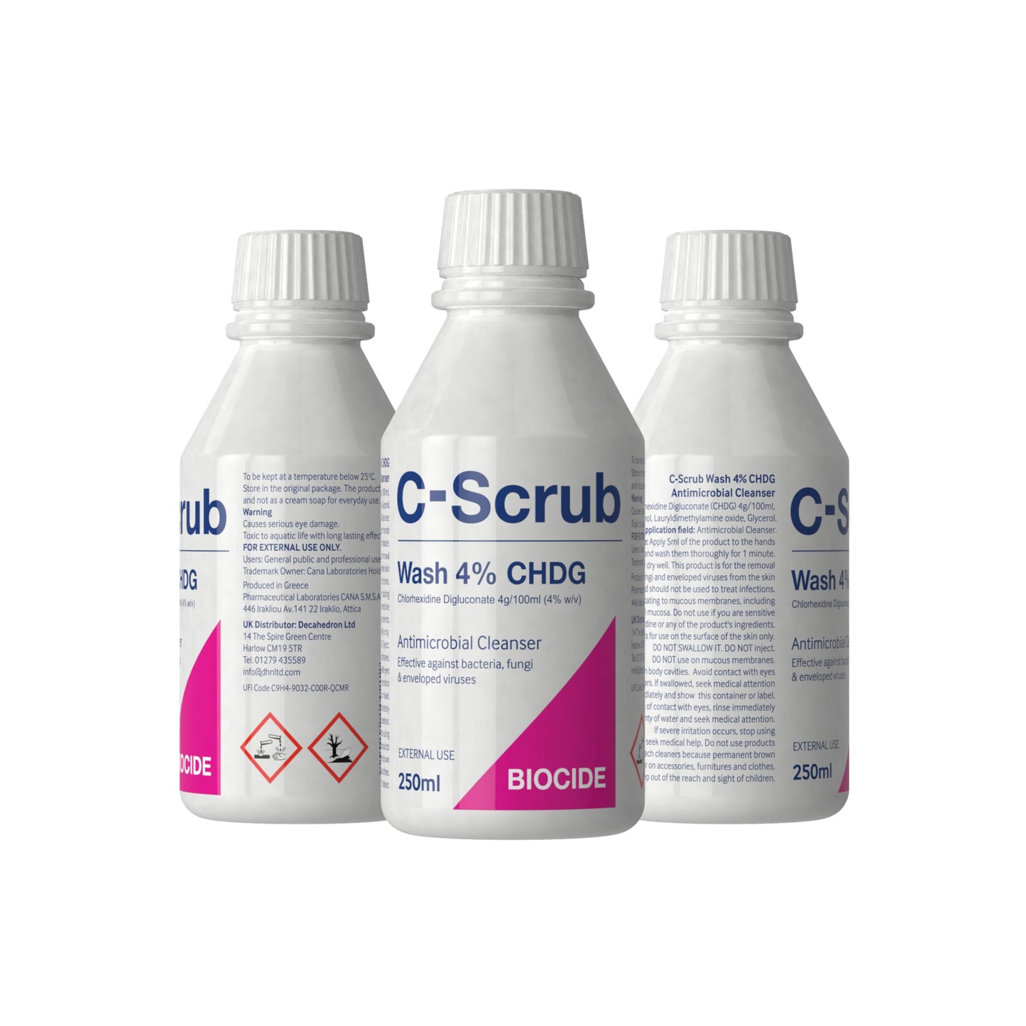 C-Scrub Wash Chlorhexidine 4% w/v | 250ml | Anti-Microbial Hand, Skin Cleanser | Pump Dispenser | Antibacterial Wash