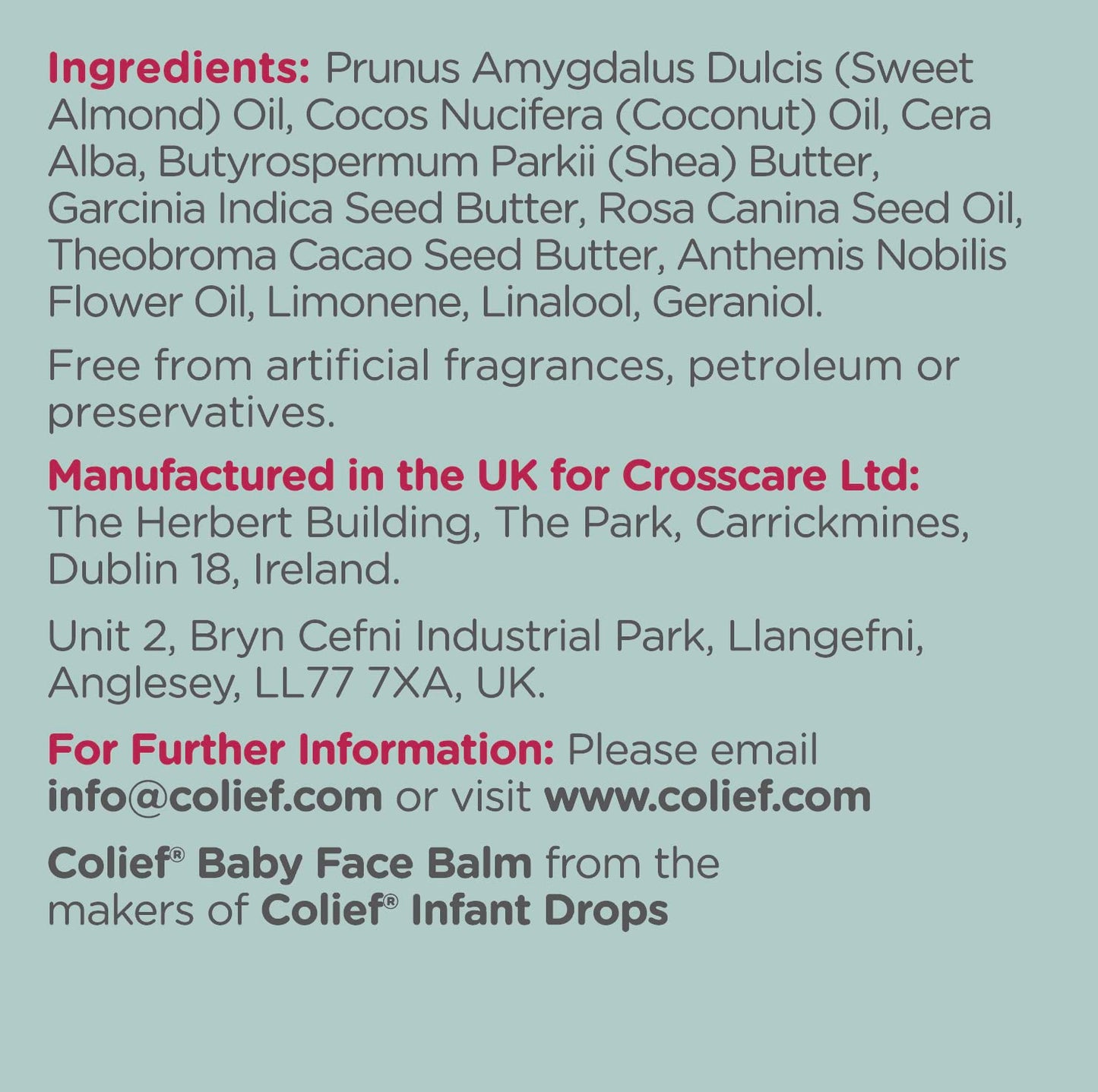 Colief Baby Face Balm | 100% Natural Oils & Butters for Infants | Gently Moisturise Baby's Dry & Sensitive Skin | Contains Shea Butter, Chamomile, Rosehip Oil, Coconut Oil | for Babies 3+ Months 50g