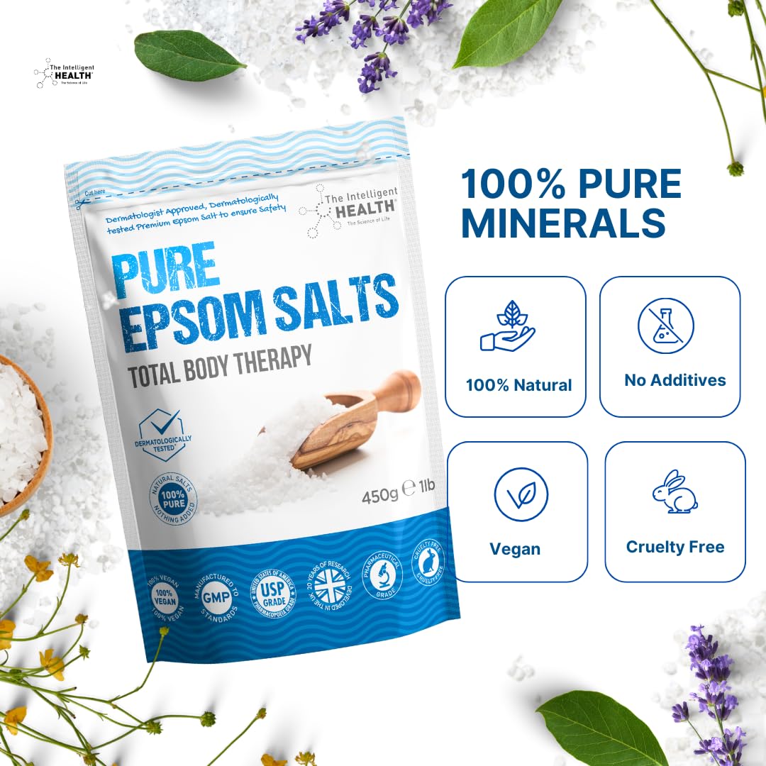The Intelligent Health Magnesium Sulphate Bath Salts Soak, Muscle Magnesium Epsom Salts for Bathing and Foot Soaking for Women & Men - 450g Resealable Pouch