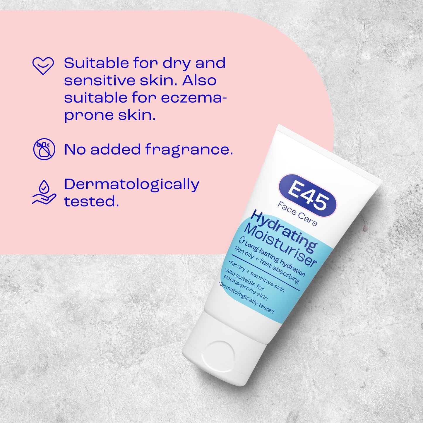 E45 Face Moisturiser – Hydrating Face Cream for Long-Lasting Moisturisation - Lightweight Cream for Dry and Sensitive Skin – Fast-Absorbing and Non-Greasy Formula - Dermatologically Tested - 50ml