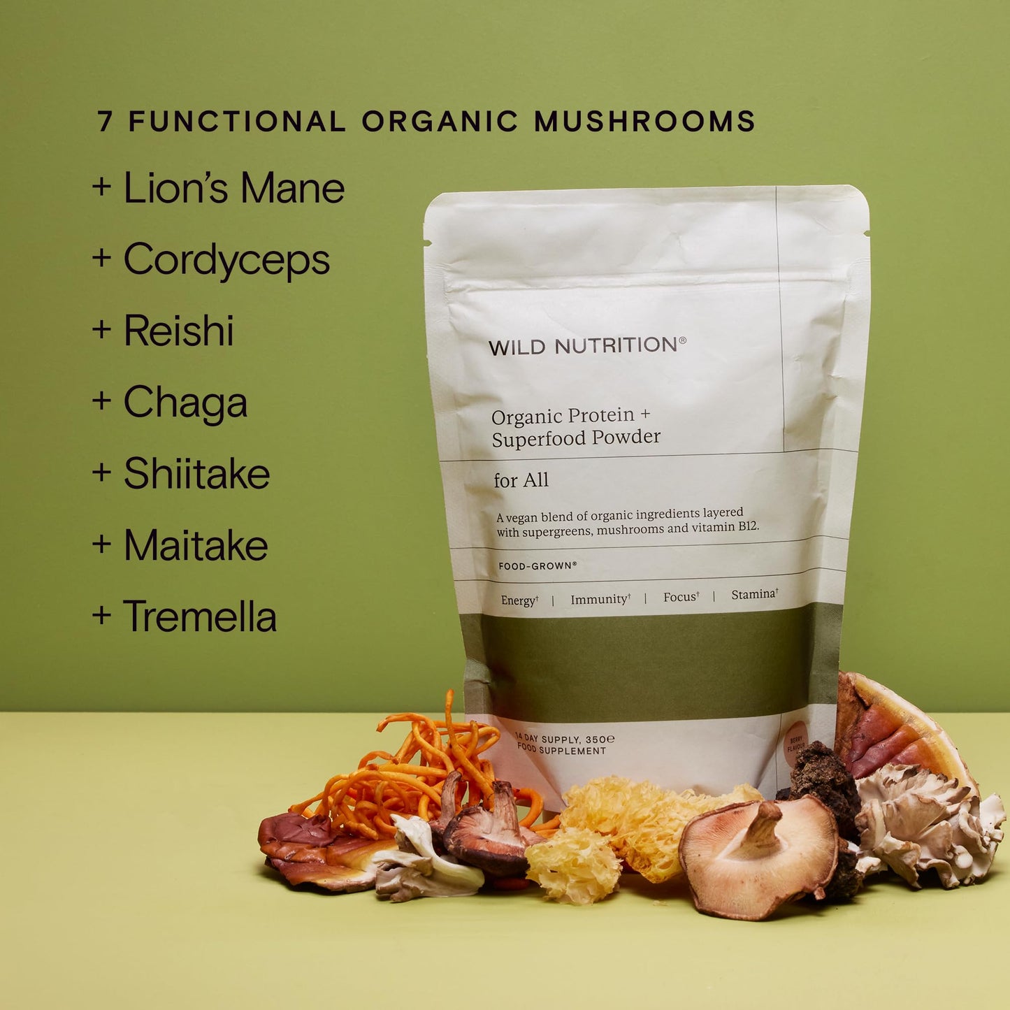 Wild Nutrition WILD NUTRITION Food-Grown® Vegan Protein Powder Super Food Blend | Organic Ingredients No Synthetics | Pea Protein, Sprirulina, Reishi, Chaga, Wheatgrass & More | Gluten Free