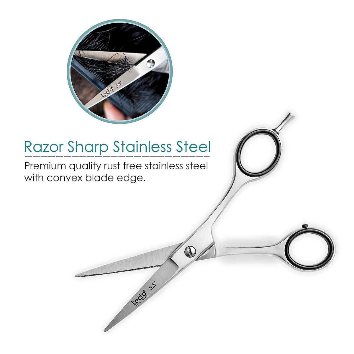 Tecto 5.5“ Professional Hair Scissors - Hair Cutting Shears- Barber Scissor- Premium Stainless Steel Sharp Hairdressing Scissors for Barber, Children, Men, and Women Cutting,for Home & Salon