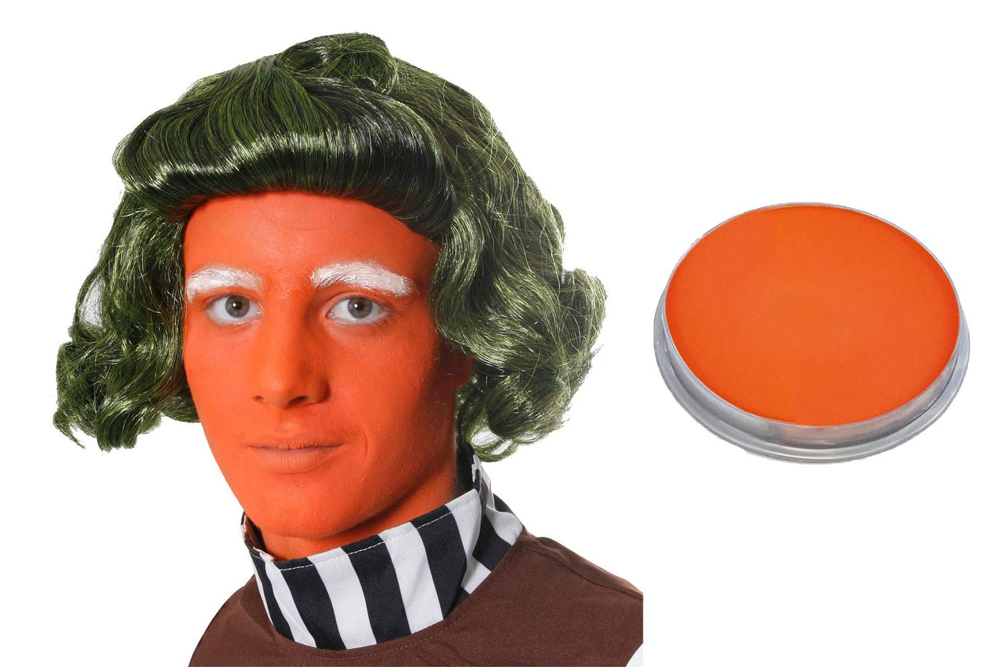 I LOVE FANCY DRESS LTD GREEN WIG + ORANGE 16ML ORANGE FACE PAINT + MAKE UP SPONGE IDEAL FOR LUMPA LUMPA,OOMPA LOOMPA,