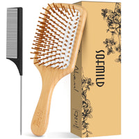 Sofmild Hair Brush, Eco-Friendly Natural Wooden Bamboo Paddle Hairbrush for Long Short Curly Thick Thin Hair for Men Women Kids, Massaging Scalp, Reducing Tangle & Hair Breakage, Promoting Hair Growth