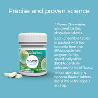 PrecisionBiotics Alflorex Chewable - Daily Gut Health Probiotics Supplement with Unique Bifidobacterium Longum Bacteria Strain 35624® - Bacterial Cultures - Strawberry & Banana Flavour - 30 Chewable Tablets