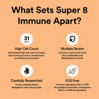 Udo's Choice Super 8 Immune High Strength Probiotics – 42 Billion Cell Count with Vitamin C for Immune Support – 8 Human-Adapted Strains – Gut & Digestive Health – 90 Capsules