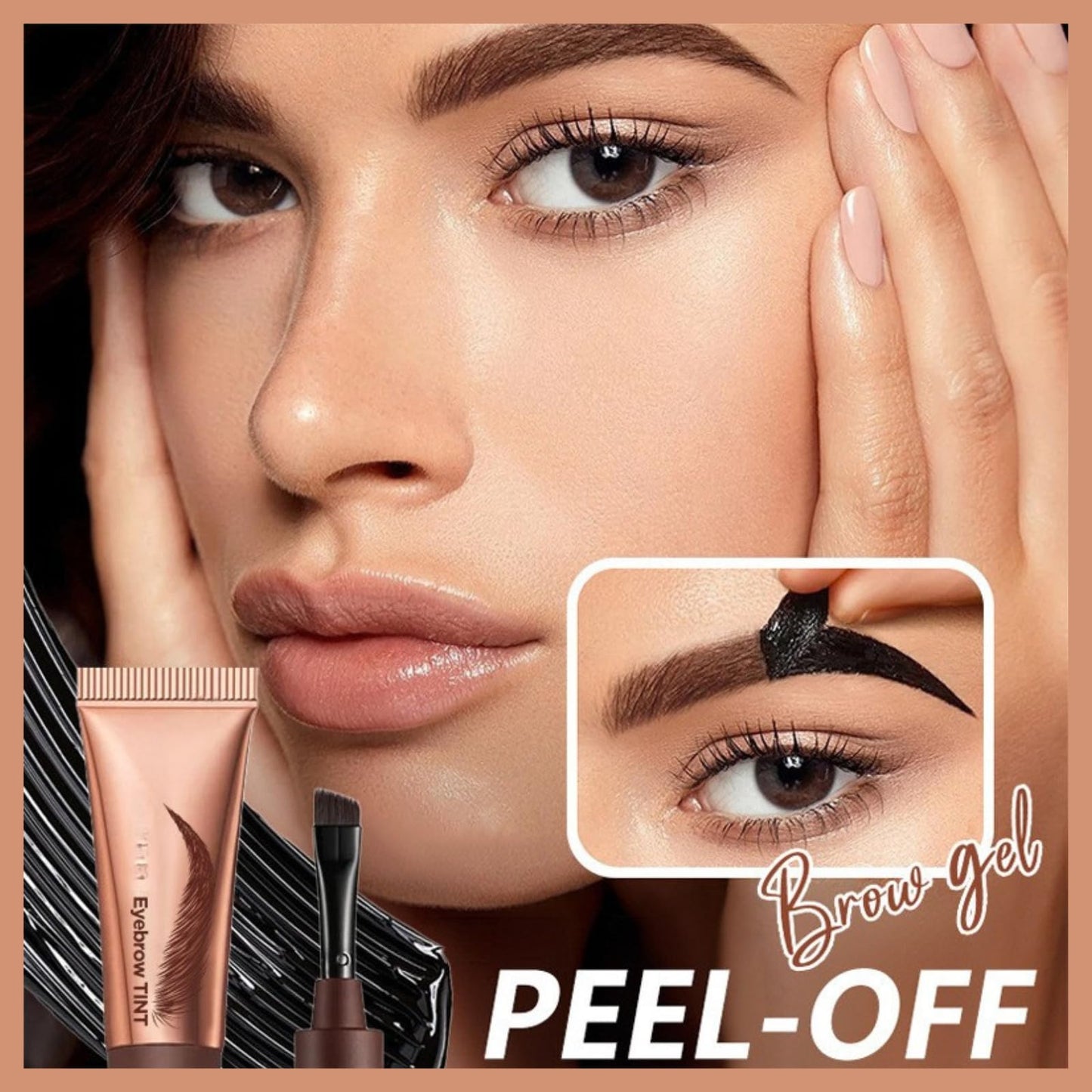 HERBENJOY Tattoo Brow Peel Off Eyebrow Gel,Peel Off Eyebrow Gel Tint with Exclusive Brush Head,Semi-Permanent Colour EyebrowDye,Waterproof Brow Tint Built-in Precise Applicator,Lasts Up 3 Days Dark Brown