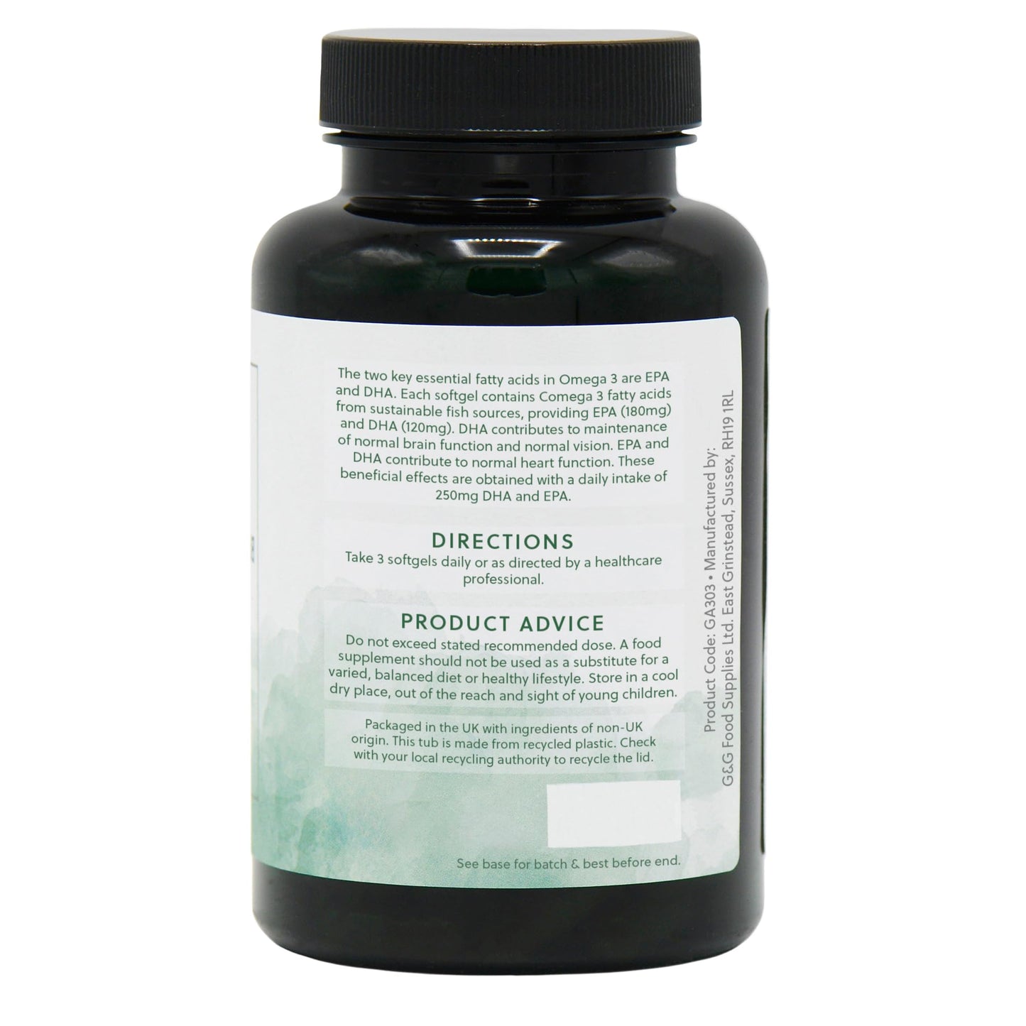 Omega 3 Fish Oil - 3000mg of Fish Oil per 3 Softgel Dose - 90 Softgels -| Source of EPA and DHA Omega 3 - Non-GMO, Made in The UK - G&G Vitamins