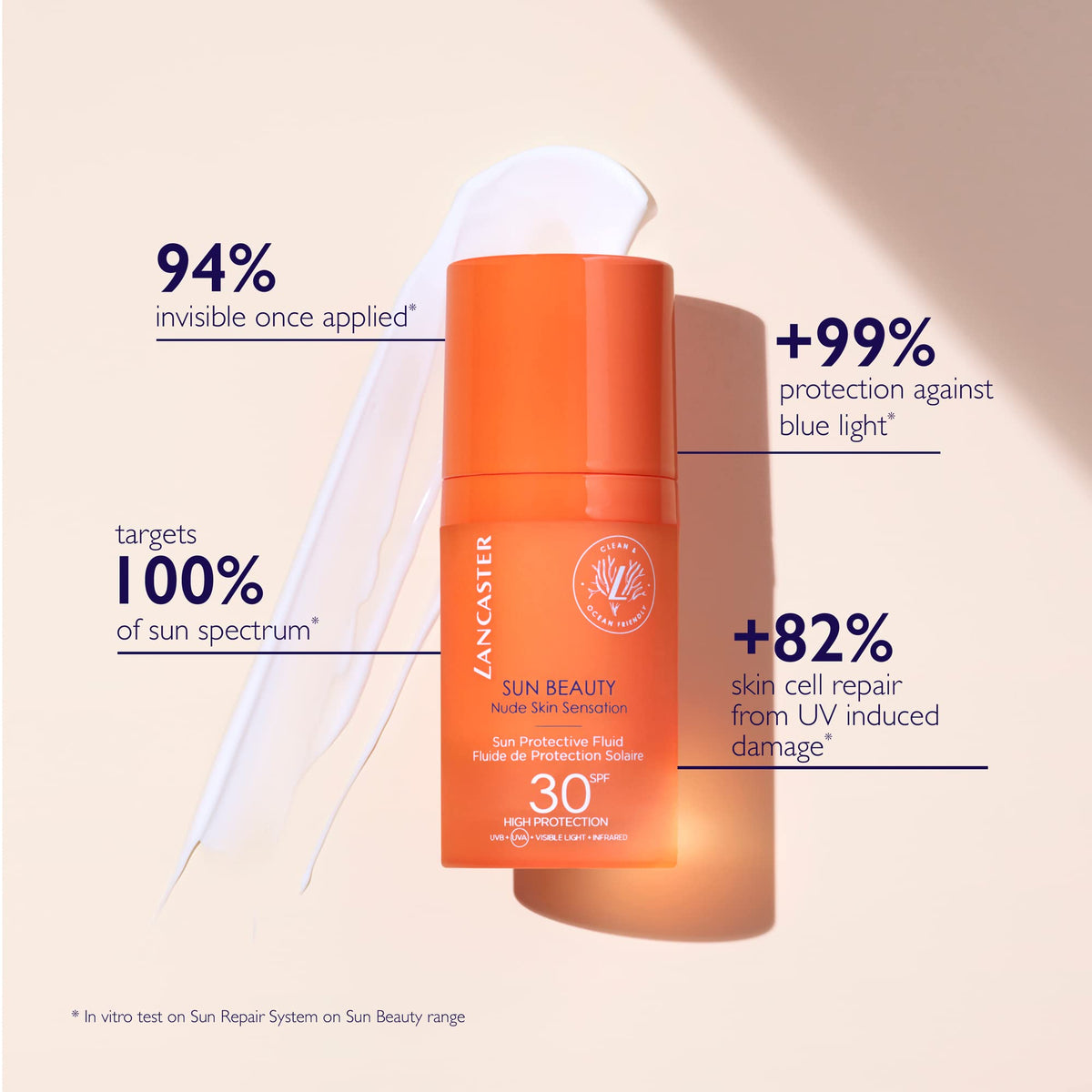 Lancaster Sun Beauty Invisible Face Fluid SPF30 30ml, Photoaging Control, Broad Spectrum Sun Protection, High Protection With Full Light Technology, Water and Sweat Resistant, Clean Formula