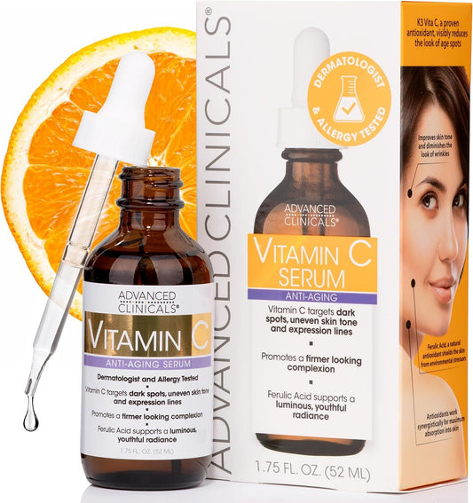 Advanced Clinicals Brightening Vitamin C Face Serum Anti Aging Eye Serum | Potent Vitamin C Face Moisturizer Acne Facial Serum For Dark Spot Treatment, Wrinkle Repair, & Uneven Skin Tone, 1.75 Fl Oz