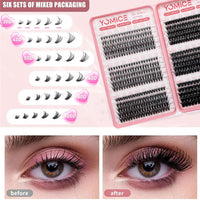 Yomice Lash Clusters Fluffy Individual Eyelashes 60D+80D+100D DIY Lash Extensions Thick Cluster Lashes 8-16mm Natural Eyelash Clusters Russian D Curl Volume Eyelash Extensions at Home(60D+80D+100D)