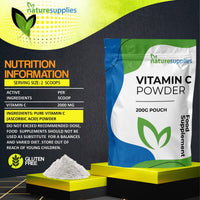 naturesupplies Vitamin C Powder 200g Ascorbic Acid UK Non GMO - Pharmaceutical Grade, Highly Concentrated No Chemicals in Our Supplements - Suitable for Vegans - Naturesupplies
