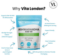 Ashwagandha Organic KSM-66 Tablets 3000mg | 6 Month Daily Supply |360 High Strength Supplement Tablet (Not Capsule or Powder) | Made in UK | Vegan