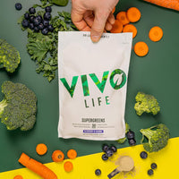 Vivo life - Supergreens, Vegan Superfood with Vitamins, Minerals, Live Cultures, Fruits & Greens, 30 Servings - 240g (Blueberry & Lucuma)