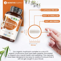 Organic Mushroom Complex 8-180 Capsules - 1000mg - Lion's Mane and 7 Mushroom Blends (Reishi, Chaga, Cordyceps, Shitake, Oyster, Maitake & Coprius) - Added Turmeric & Ginger - Vegan Capsules
