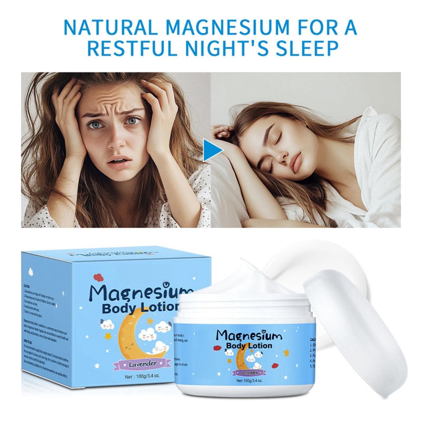 100g Magnesium Body Lotion,Magnesium Butter for Sleep,Magnesium Soothing Sleep Cream,Magnesium Moisturiser for Soothes Muscles,Relaxing Magnesium Gel for Legs Arms Chest,Calm Cream with Magnesium