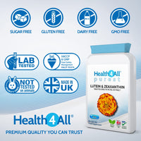 Health4All Lutein and Zeaxanthin Supplement 25mg 60 Capsules - Purest Vegan Eye Supplement for Eye Health, Natural Eye Vitamins for Eye Care and Eye Floaters Relief