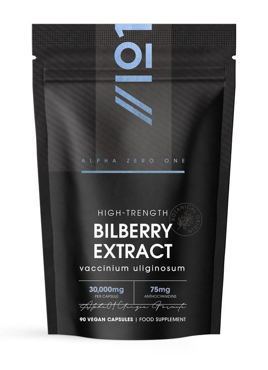 ALPHA01 Bilberry Extract 7500mg - Potent 25% Anthocyanidins from 50:1 Vaccinium Uliginosum Extract - 90 Vegan Capsules (3 Months Supply) by Alpha01