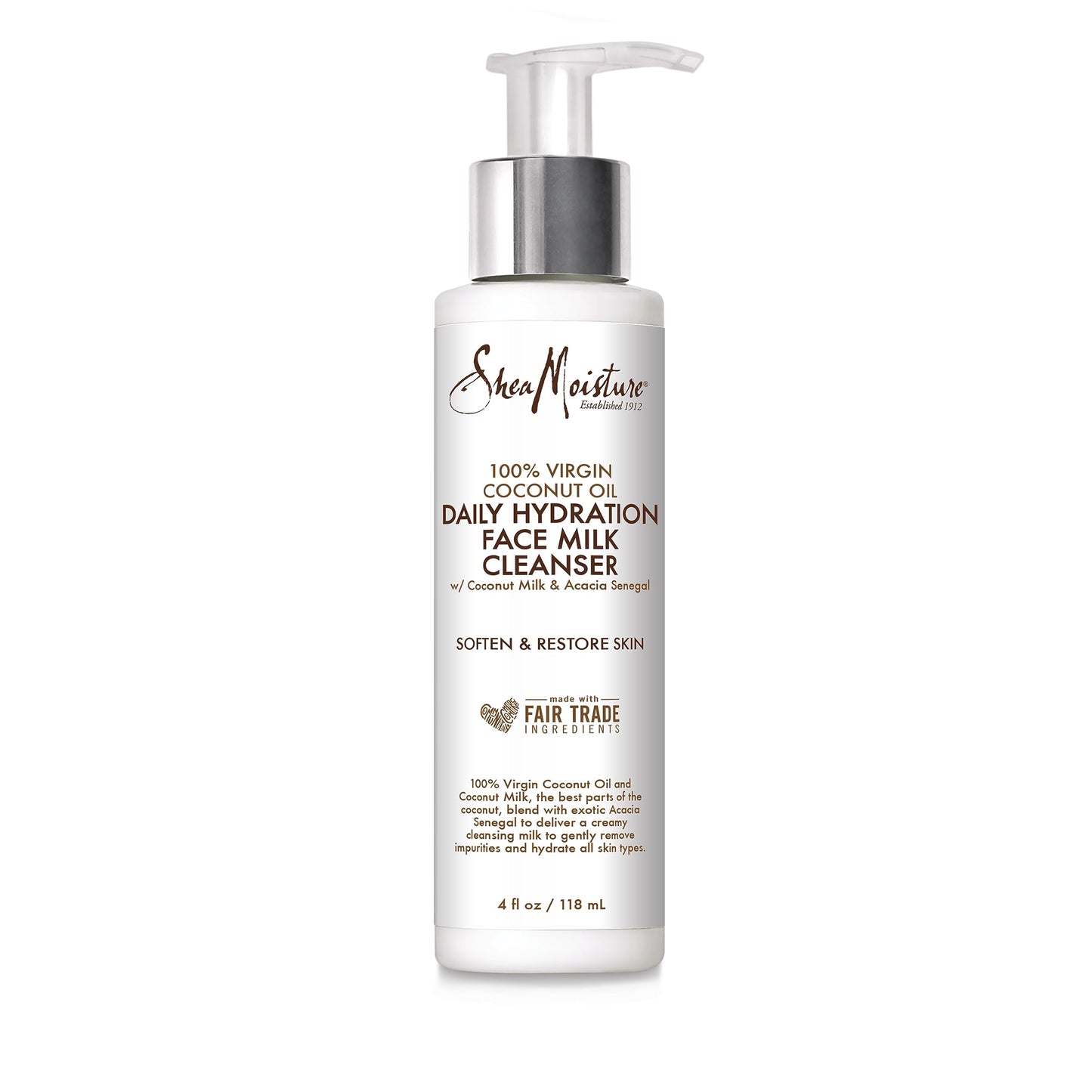 SHEA MOISTURE Shea Moisture 100 Percent Virgin Coconut Oil Daily Hydration Face Milk Cleanser, 4 oz