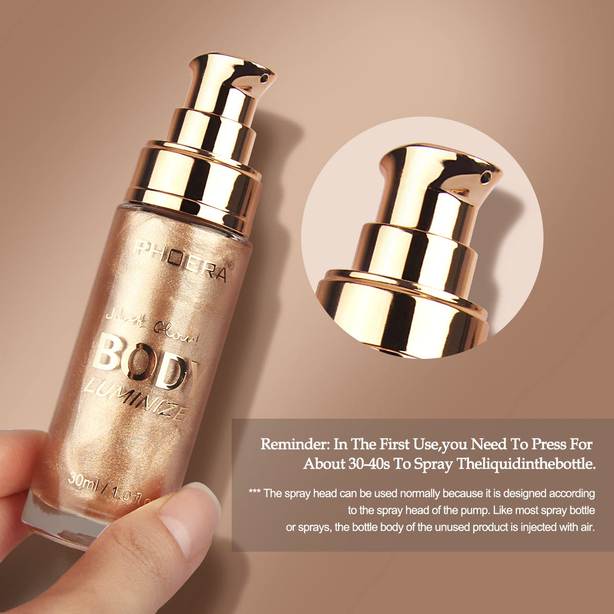 Phoera PHOERA High Gloss Waterproof Body Luminizer Glitter Face Shimmer Moisturizer Lotion Tan Cream Foundation Makeup Bronzer AQUAPURITY - 101 Rose Gold