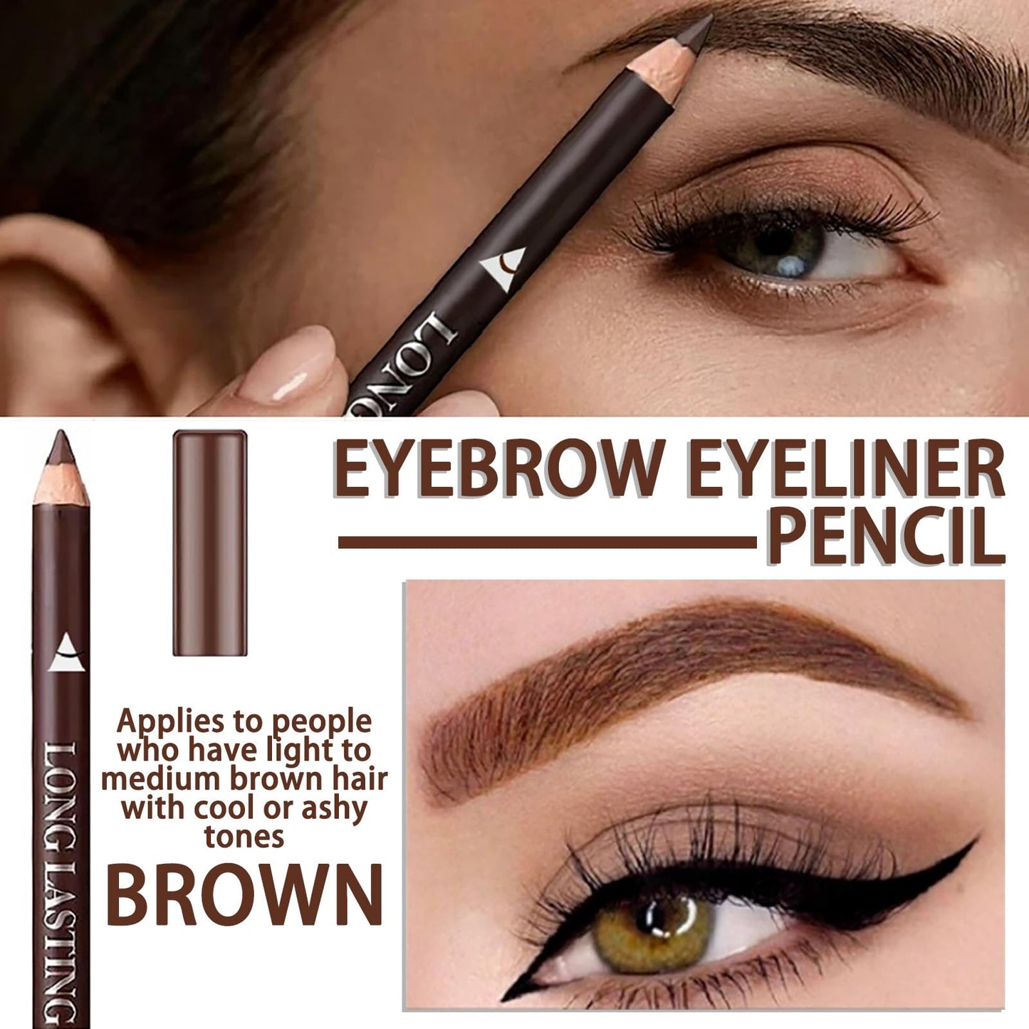 NatrLuxe 12 PCS Waterproof Brown Eyebrow Eyeliner Pencil - Long-lasting, Sweat-proof Makeup Brow Tint Pen