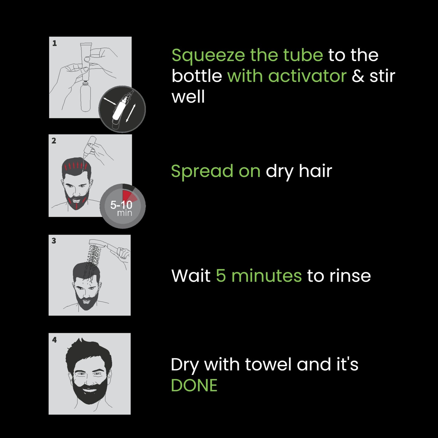 Cameleo Men - Permanent Hair Dye | Black Colour for Hair Beard & Moustache | Natural Colour Effect in 5 Minutes | Cover Grey Hair | Ammonia FREE | 30ml