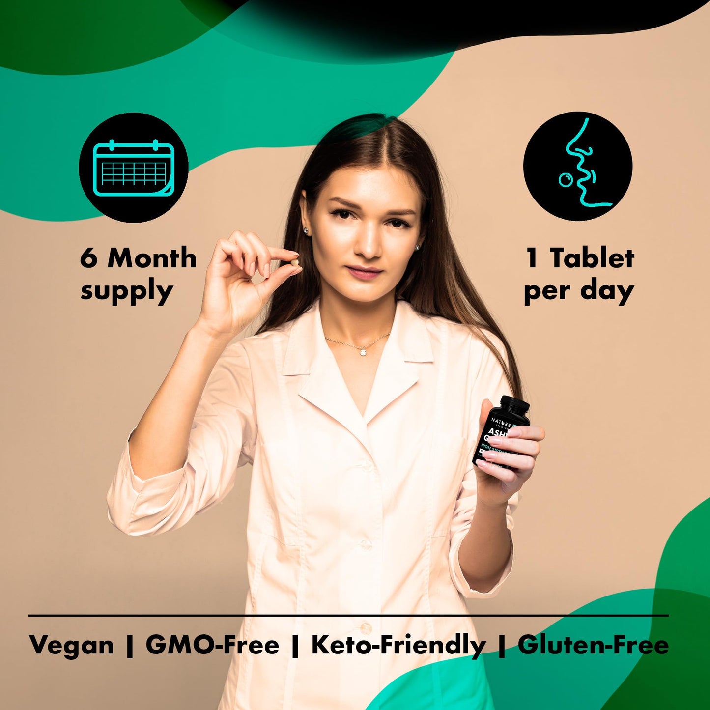 Ashwagandha High Strength Plus | 125 mg Root Extract with 10 mg Withanolides | 180 Vegan Tablets | 6-Month Supply | Supports Stress & Anxiety Relief, Better Sleep, and Energy Balance | by Nature Diet