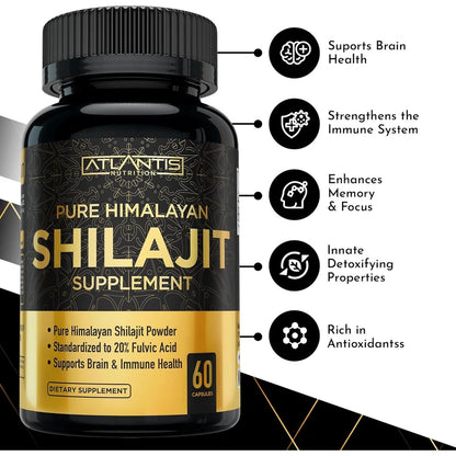 Shilajit Supplement Capsules, 10,000mg Equivalent per Serving,  Made in The USA, Shilajit for Men & Women, 60 Capsules