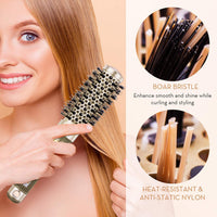 AIMIKE Round Brush, Nano Thermal Ceramic & Ionic Tech Hair Brush, Small Round Barrel Brush with Boar Bristles for Blow Drying, Styling, Curling and Shine (2.4 inch, Barrel 1.3 inch) + 4 Free Clips