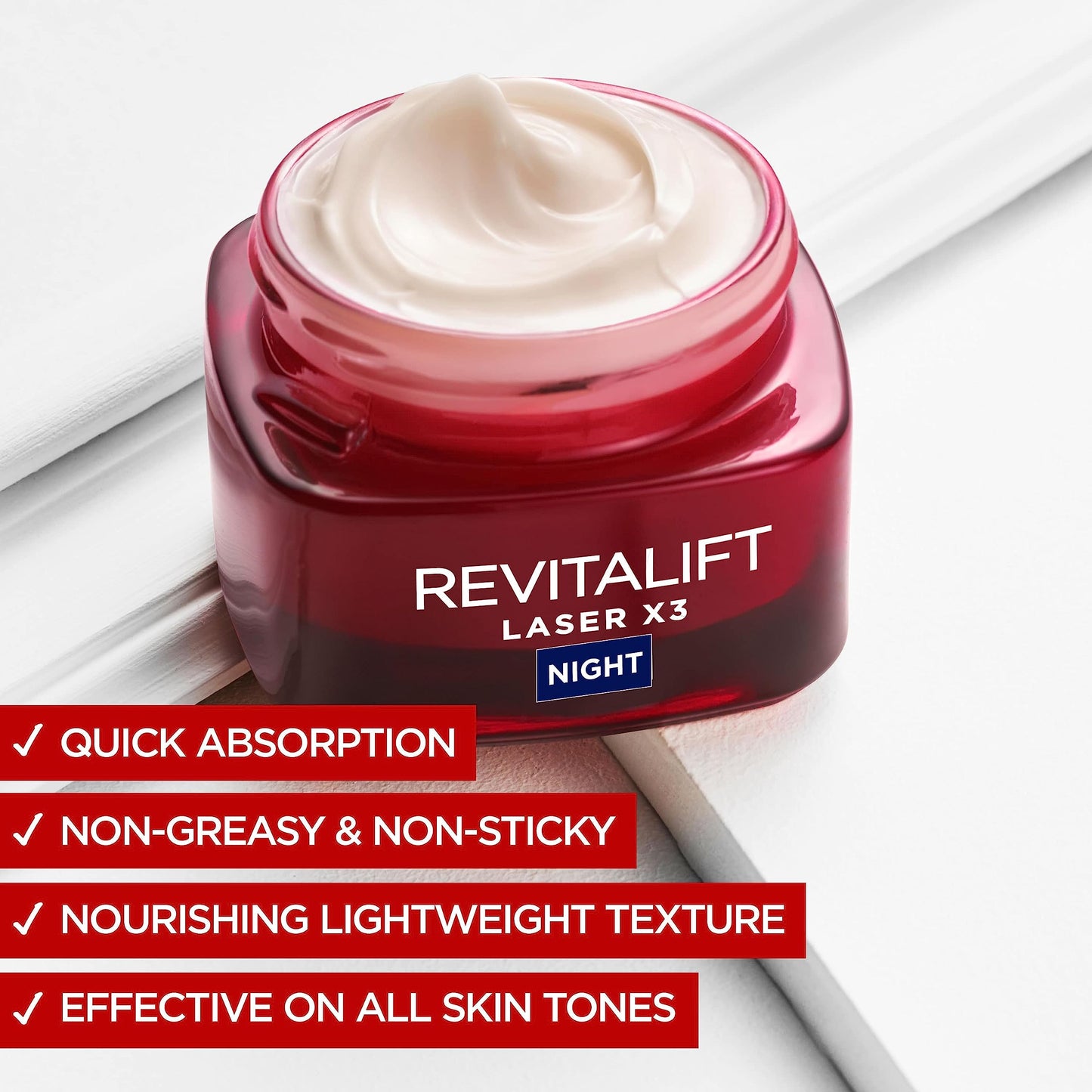 L'Oreal Paris Revitalift Laser Face Moisturiser, X3 Triple Action Anti-Ageing Night Cream With Pro Retinol, Hyaluronic Acid and Vitamin C- 50 ml