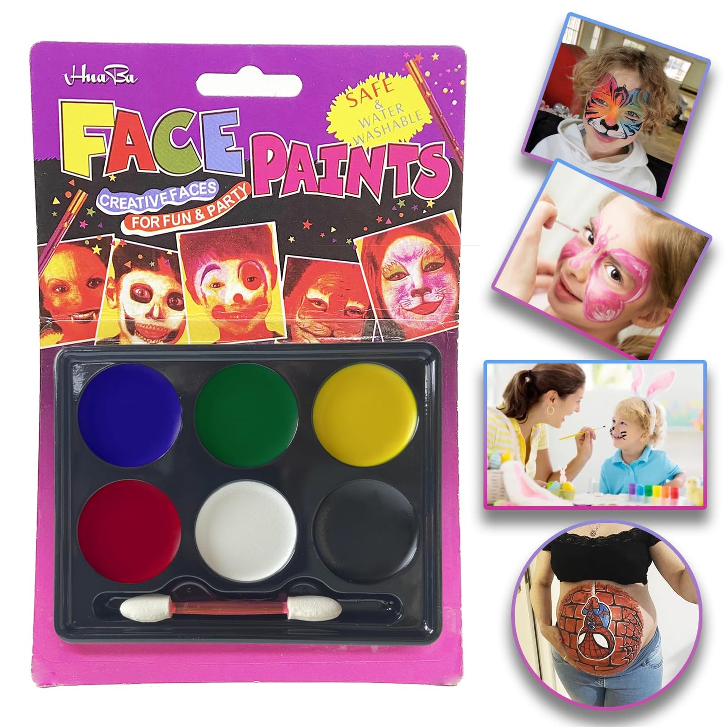 HISUNBEN Kids Face Paint Kit ，Non-Toxic Face Painting Body Paints for Kids and Adults with Water Based Colors，Halloween Face Paint (6 Colors)