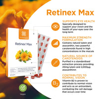 Healthspan Retinex Max Eye Support (60 Tablets) | Long Term Vision & Eye Health | 20mg Lutein & 2,000ug Zeaxanthin | Vitamin B2 Contributes to Normal Vision | Natural Source Carotenoids | Vegan