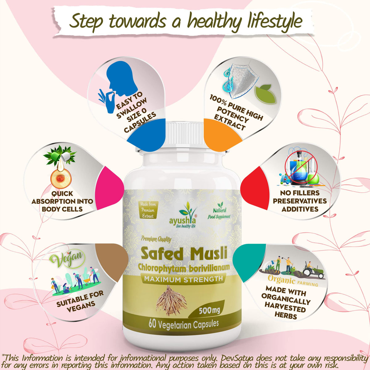 Ayushya Safed Musli Capsule , 60 Capsules, Natural