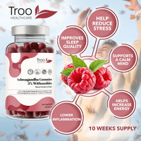 Troo Health Care Ashwagandha Gummies 1200mg - 60 Delicious Natural Raspberry Flavour Gummy Chewables - Ashwagandha Root Extract Supplement with 5% Withanolides - Vegan & Gluten-Free